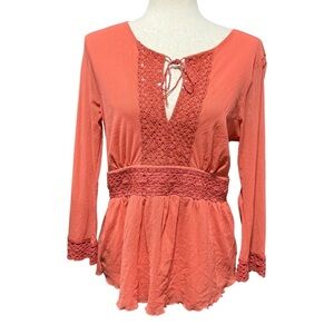 The Limited Y2K Babydoll Top Size Medium Coral Sheer Crochet Tie Front Vintage